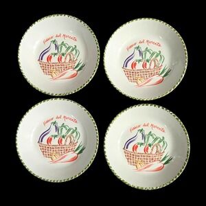 Set 4 La Primula  Pasta Soup Bowls Hand Painted Italy 8 1/4" Fresco del Mercato